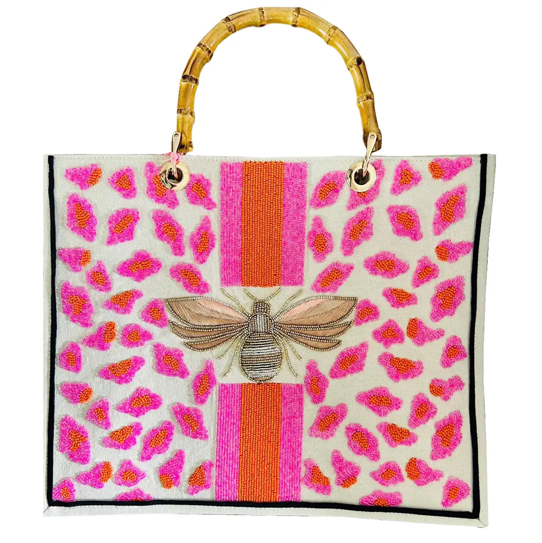 Handmade Beaded Animal Print & Bee Tote | Grandmillennial Statement Tote