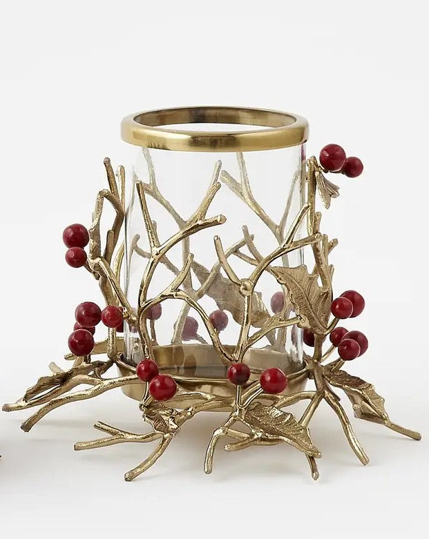 Red Berry Metal Hurricane | Elevated Holiday Home Decor