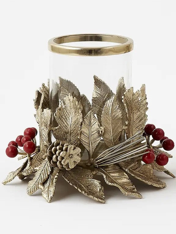 Red Berry & Pinecone Hurricane | Elevated Holiday Decor