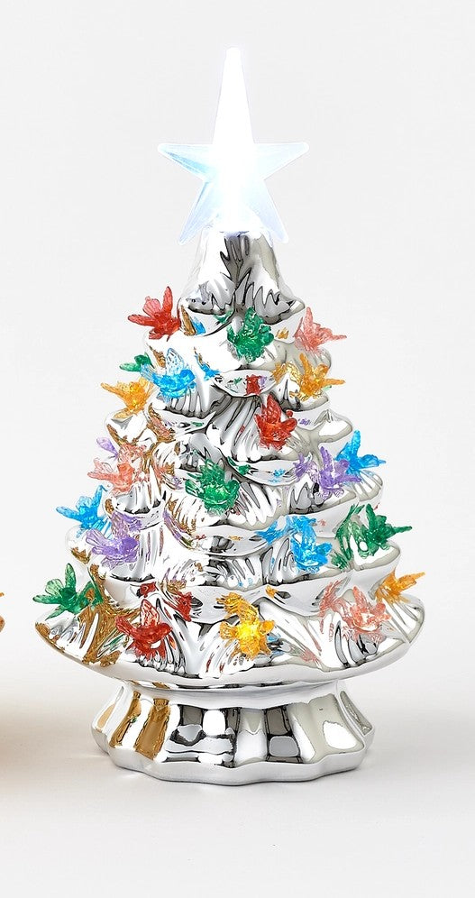 Silver Ceramic Tree with Led Lights | Retro Christmas Decor