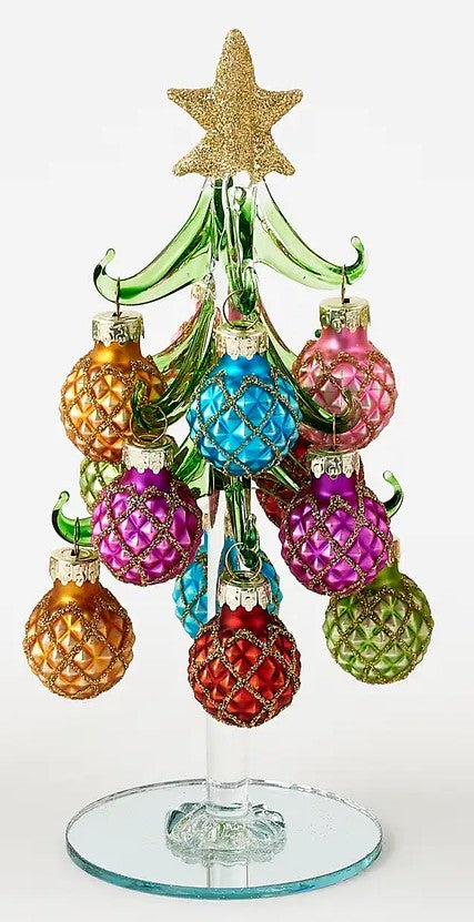 Vintage Style Handmade Glass Tabletop Tree | Traditional Christmas Decor Style B