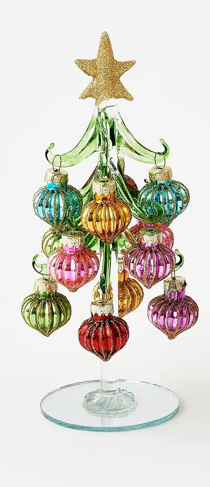 Vintage Style Handmade Glass Tabletop Tree | Traditional Christmas Decor Style A